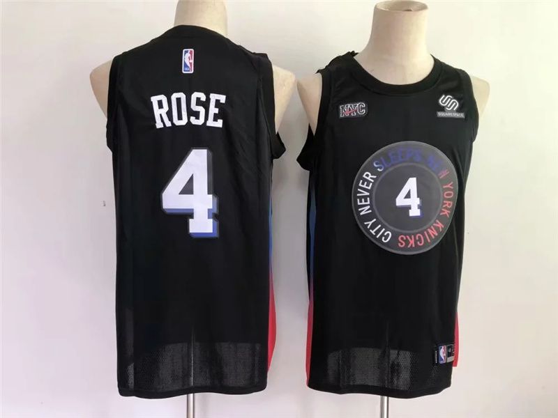 Men New York Knicks #4 Rose Black Game 2021 NBA Jersey